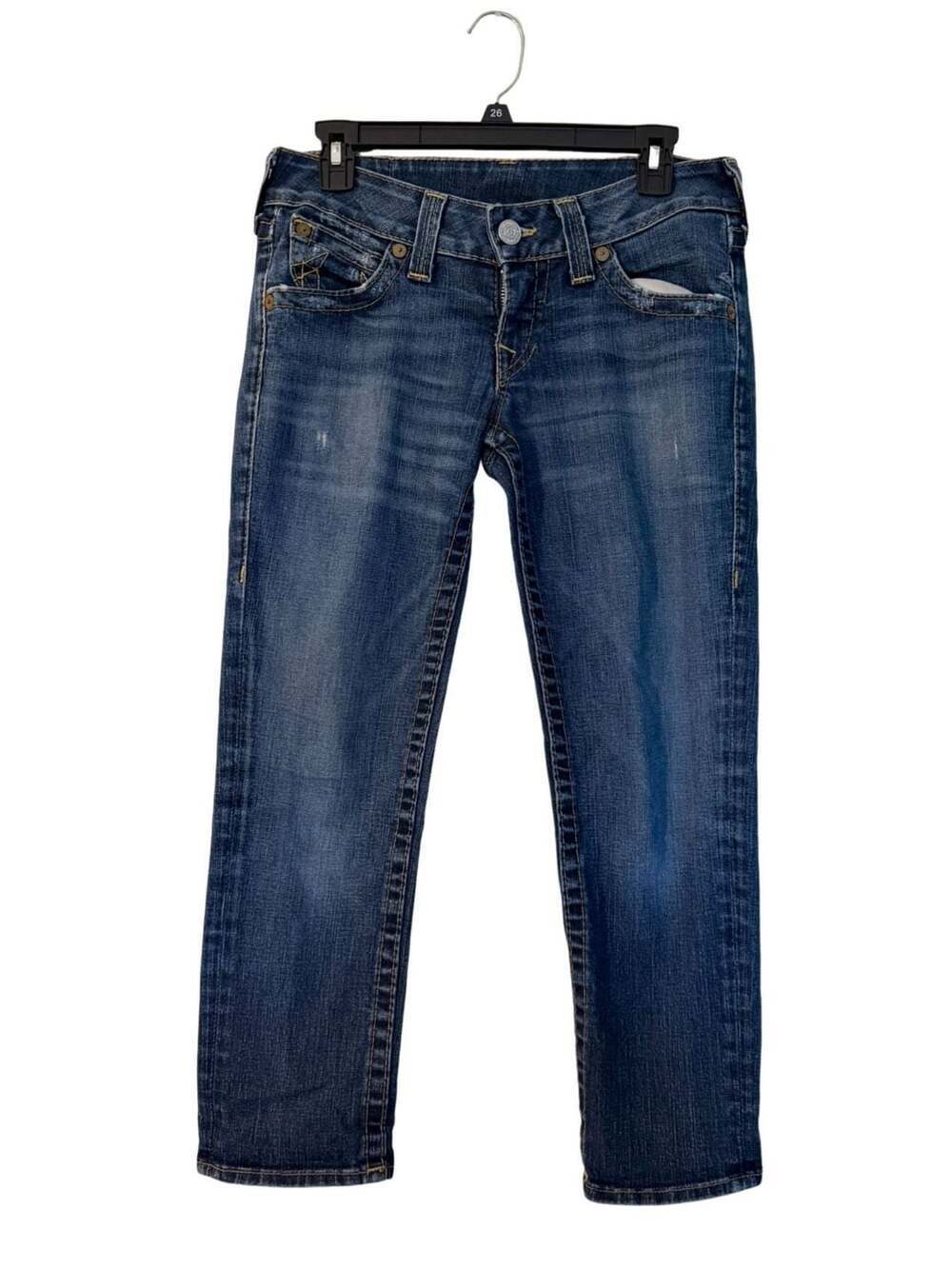 True Religion Women's Distressed Denim Capri Jeans Size 28 Y2K